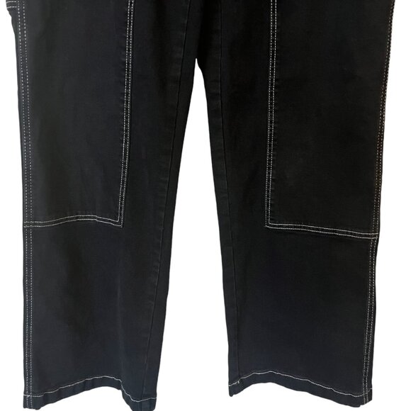 Ultra Flirt Carpenter Jeans Womens XL Black Contrasting Stitch Wide Leg Elastic - Picture 3 of 13